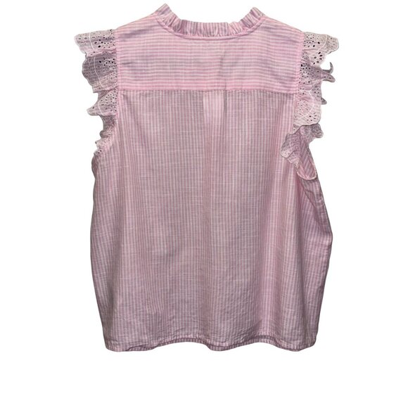 J.Crew Womens Striped ruffle front flutter-sleeve top Size XL Pink And White - Picture 3 of 7